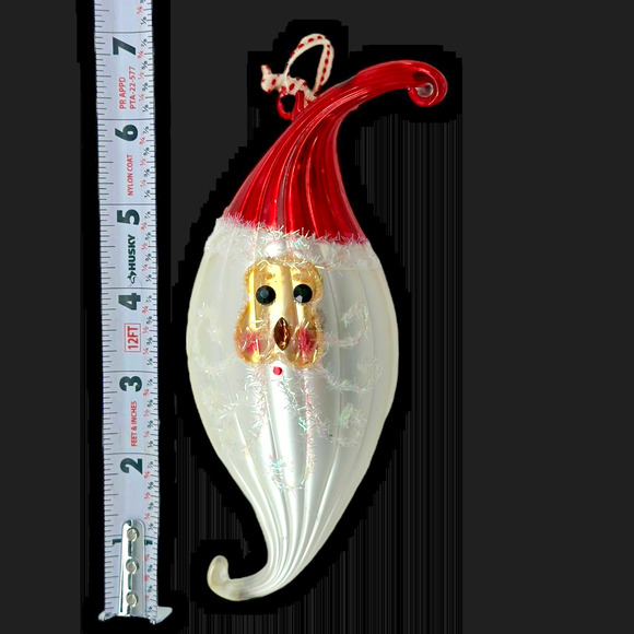 Santa Claus Head & Hat Christmas Ornament Blown Glass Rhinestone Whimsical - Picture 1 of 9
